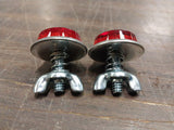 LICENSE PLATE BOLTS RED MINI REFLECTORS Wingnut Motorcycle Harley Honda Bobber