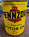 Vtg Pennzoil 100% Pure Pennsylvania Tough Film w/Z-7 Motor Oil Full 1 Qt Tin Can
