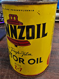 Vtg Pennzoil 100% Pure Pennsylvania Tough Film w/Z-7 Motor Oil Full 1 Qt Tin Can