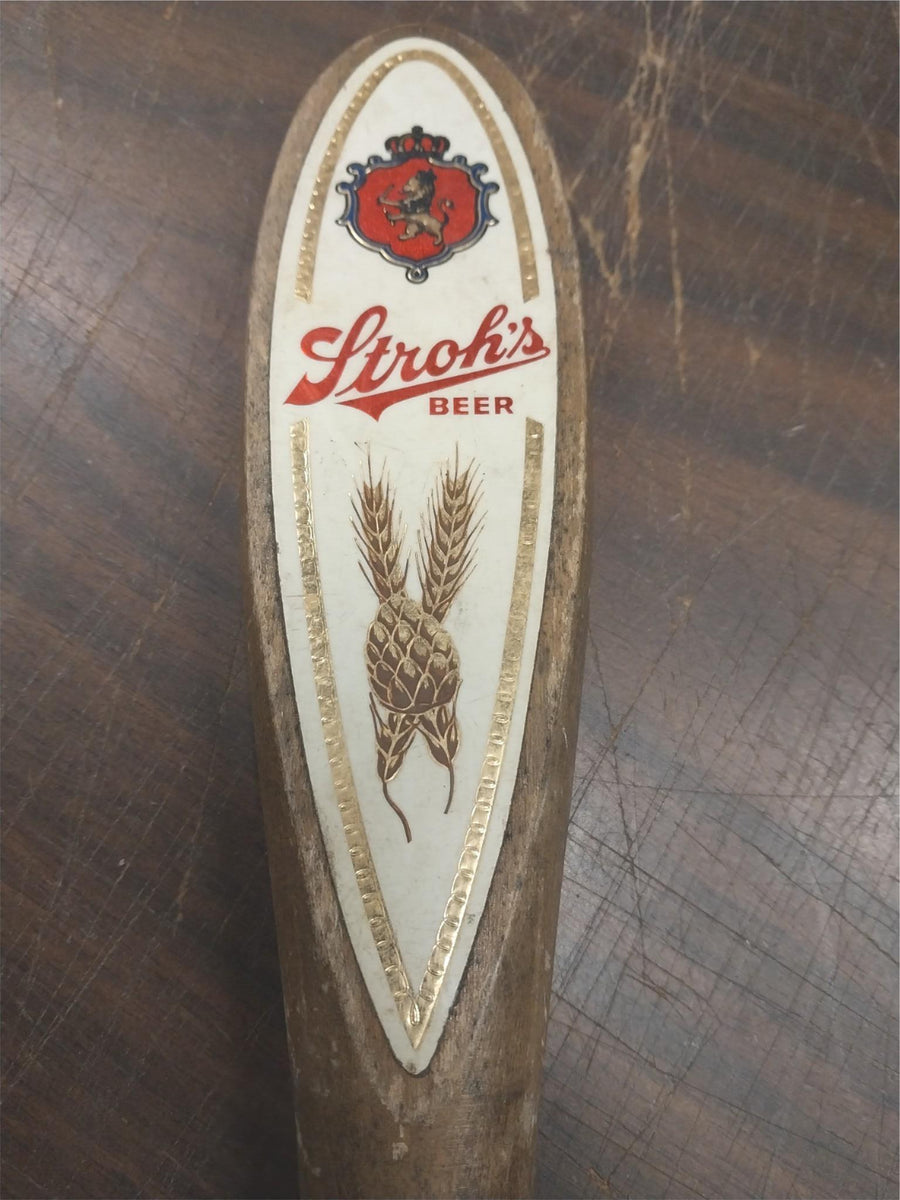 Vintage Stroh's Beer Tap Wooden Handle Double Sided Logo