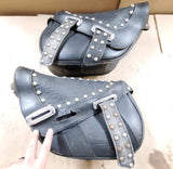 1997 Harley Black leather Studded Velcro Belt Buckle Saddlebags Nostalgia OEM