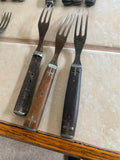 Antique Civil War Utensils 3-Tine Forks Wooden Handle Flatware Pewter 1860's Lot
