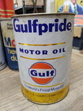 Vtg Gulfpride Motor Oil Sae 20 20W Gas Station Man Cave 1 Qt Cardboard Can Nice!