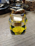 Vtg MCM EVANS Table Top Cigarette Lighter Yellow Rose in Clear Lucite Cube USA!