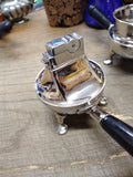 Vtg MCM Table Top Cigarette Holder Lighter Set ASR 3 Footed Rhodium Plate USA!