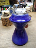 Vtg MCM Blue Porcelain and Chrome Table Top Cigarette Lighter 5.5" Tall Japan!