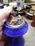 Vtg MCM Blue Porcelain and Chrome Table Top Cigarette Lighter 5.5" Tall Japan!