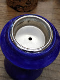 Vtg MCM Blue Porcelain and Chrome Table Top Cigarette Lighter 5.5" Tall Japan!