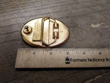 Vtg Scrimshaw Flying Eagle and Mountains Oval Gold Tone Belt Buckle 3 inches