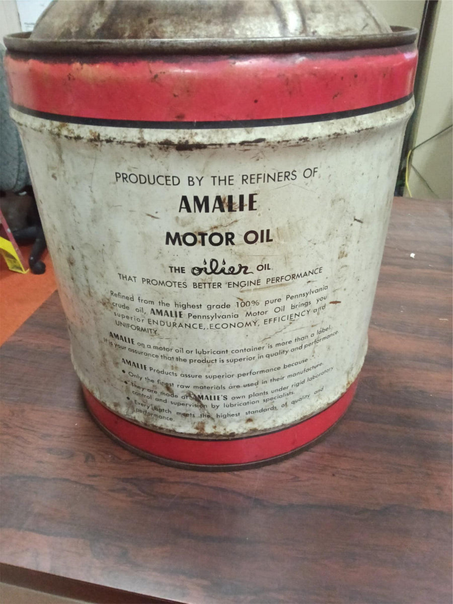 Vintage Amalie Motor Oil 5 Gallon Can Wood Handle Petroliana Garage De ...