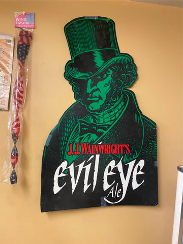 jj wainrights evil eye Ale Beer sign 25" Double sided Advertising Pittsb Brewing