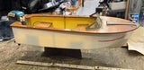 Vtg dolfin wood boat evinrude Motor battery Operated  japan Toy 15" 50's surviv