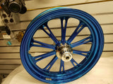 PM Performance Machine Custom Wheels Harley Chopper 18x8.5 3.5x18 Softail Blue