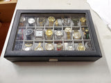 Glass & leather case that fits & has 24 watches Rosra Mingro Tiedan Quartz more