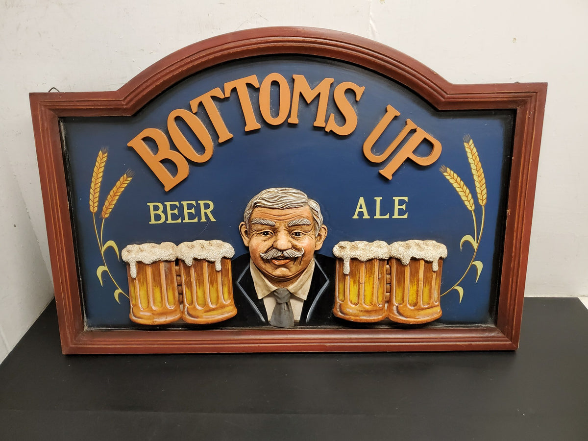 Bottoms Up Beer Ale Wooden Decorative Mancave Bar Sign-23.5X16 Fun Wa –