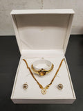 Gorgeous Matching Set Women's Gold/Diamond Necklace Wristwatch & Earrings Gift!!