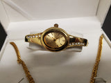 Gorgeous Matching Set Women's Gold/Diamond Necklace Wristwatch & Earrings Gift!!