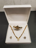 Gorgeous Matching Set Women's Gold/Diamond Necklace Wristwatch & Earrings Gift!!