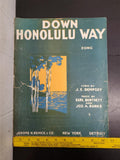 Antique 1916 WW1 Sheet Music Down Honolulu Way Song Ballad Collectible Unique
