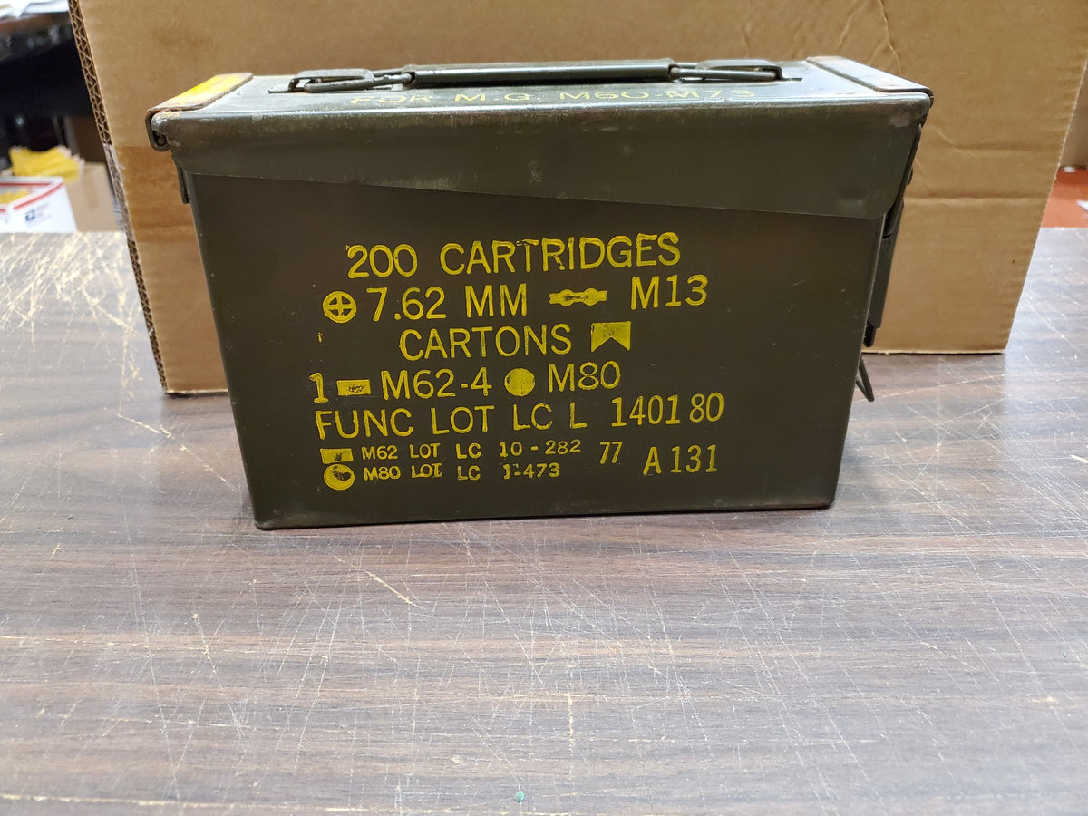 Vintage US Military NATO Ammo Can metal Box 200 Cartridges 7.62 MM M80 M62  M13