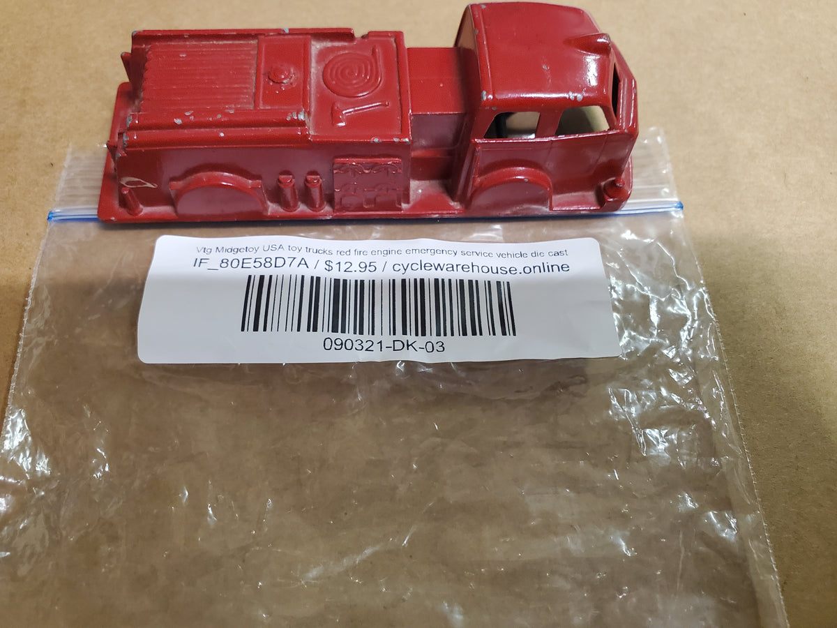 Vtg Midgetoy USA toy trucks red fire engine emergency service