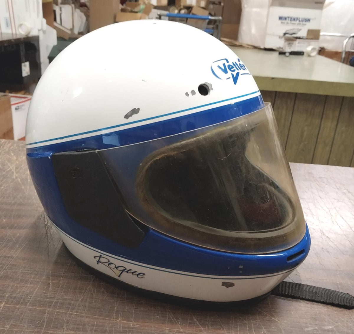 Vetter Rogue Bell Dot Blue White Vintage Motorcycle Helmet Visor Full –