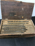 VINTAGE AUGER BRACE BIT SET 13 PIECE W/DOVETAILED WOOD BOX IRWIN GREENLEE JAPAN