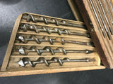 VINTAGE AUGER BRACE BIT SET 13 PIECE W/DOVETAILED WOOD BOX IRWIN GREENLEE JAPAN