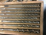 VINTAGE AUGER BRACE BIT SET 13 PIECE W/DOVETAILED WOOD BOX IRWIN GREENLEE JAPAN