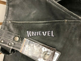 GRAY/BLACK KNIEVEL CYCLES MOTORCYCLE CHAPS W/POCKETS MEN XS LEATHER RARE DISC.