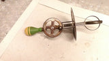 Antique Kitchen Ware Depression Era Green Wood Handle Chopper Opener Egg Beater