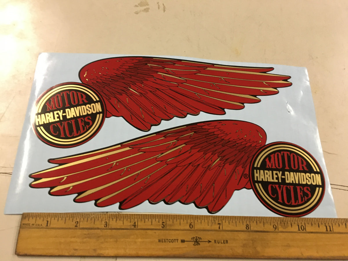 Pair Vintage Gas Tank Stickers Decals Shovelhead Ball wing RED FLH