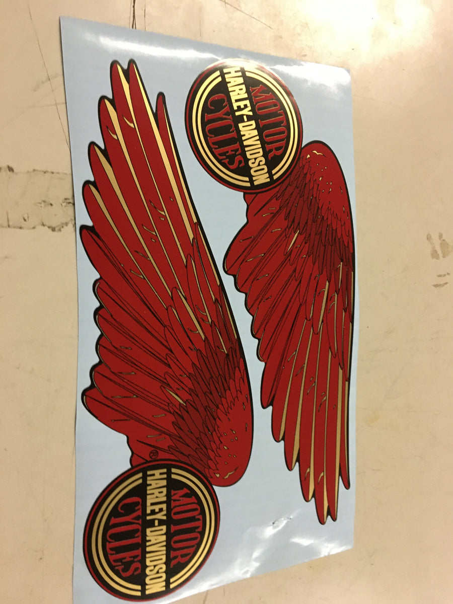 Pair Vintage Gas Tank Stickers Decals Shovelhead Ball wing RED