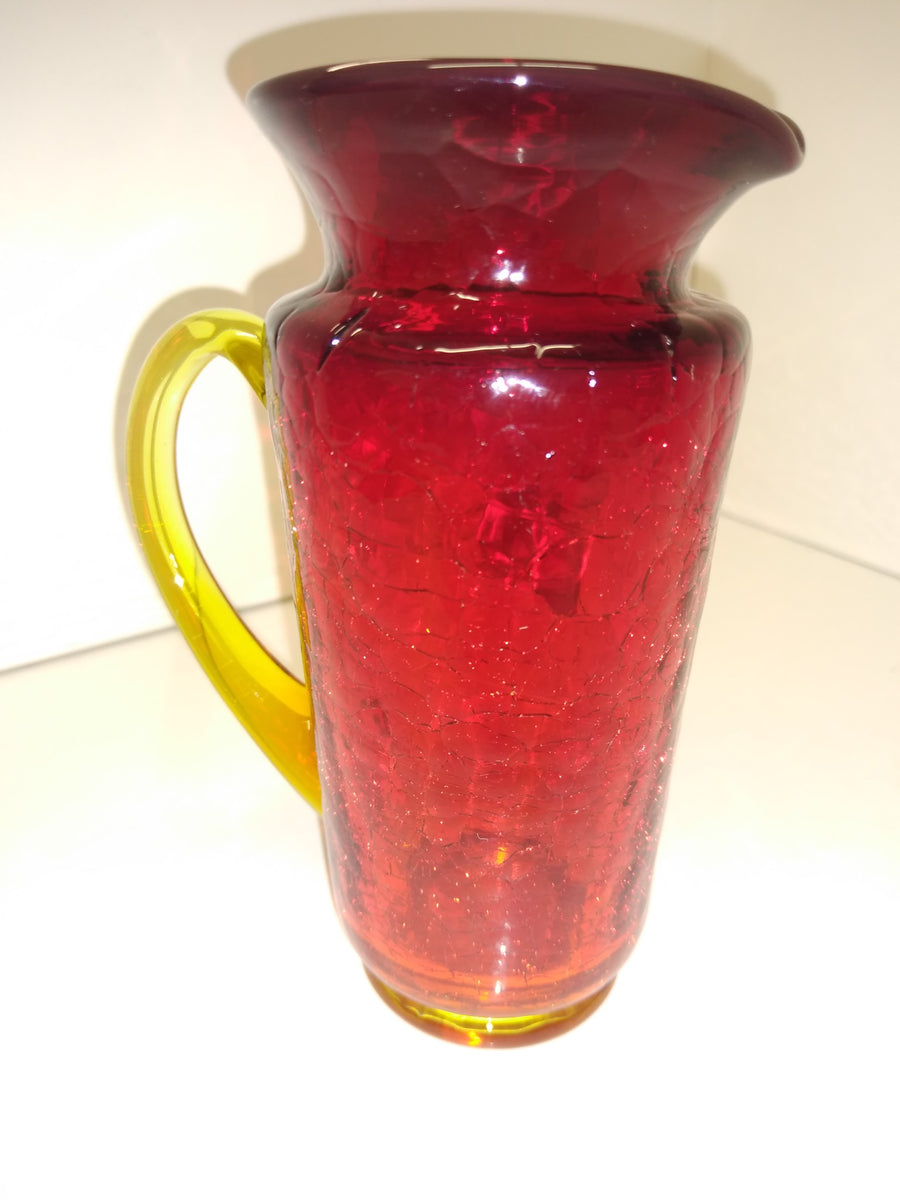 Amberina crackle glass mini pitchers - a pair - 1960s vintage