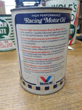 Vtg 1 Qt. Valvoline Racing Motor Oil Full Card Board and Metal Can Great Shape!