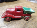Vtg 1930's Arcade Cast Iron Toy Dump Truck 4" White Rubber Tires Red/Green Nice!