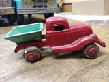 Vtg 1930's Arcade Cast Iron Toy Dump Truck 4" White Rubber Tires Red/Green Nice!
