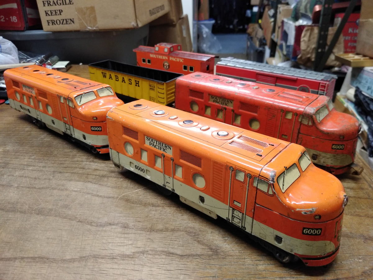 Vtg Marx 9500 Diesel Train Set Southern Pacific 6000 & 2 x