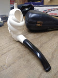Vtg Unsmoked Meerschaum Hand Carved Sultan w/Turbine Smoking Tobacco Pipe w/Case