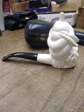 Vtg Unsmoked Meerschaum Hand Carved Sultan w/Turbine Smoking Tobacco Pipe w/Case