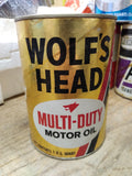 Vtg 1 Quart Paper Can Wolfs Head Multi Duty Motor Oil 10W 20W 30 Oil City Pa