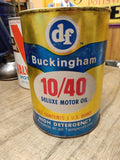 Vtg 1 Quart DF Buckingham 10/40 Deluxe Motor Oil High Detergency Carboard Can