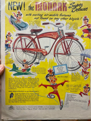 Vtg Bicycle Literature Advertising Monarch Super Deluxe Cruiser Bicycle 1950's
