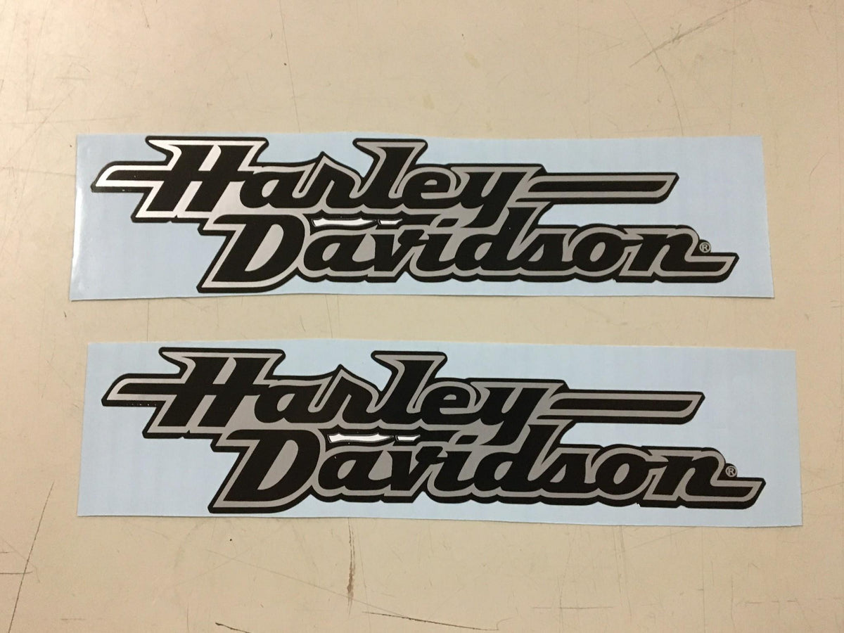 Black Silver Cursive Harley-Davidson Gas Tank Stickers Decals Dyna