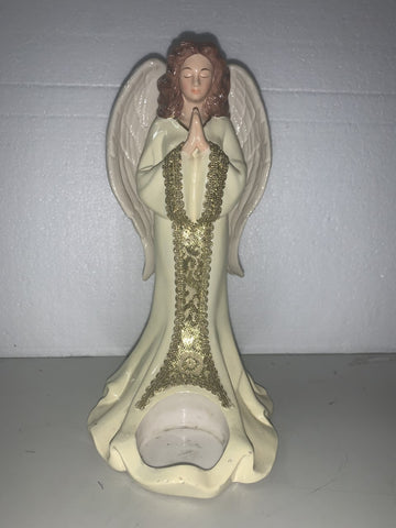 Party Lite Angel Tea Light Candle Holder Gold Accents Christmas Holiday Prayer