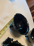 L.E. Smith black amethyst glass pattern square plate footed Bowls scalloped Lot