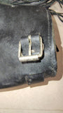 Vtg Black Leather Motorcycle Tool Bag Studded Fringe Biker Fork Handlebar Pouch