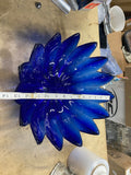 Vintage Lotus Cobalt Blue Textured Glass Bowls Blenko Style 15 petal mid modern