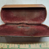 Vtg Brown Leatherette Metal Clamshell Eyeglass Case Red Burgundy Velvet Lined