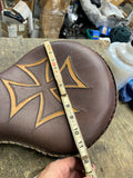 larosa Brown Leather Solo Motorcycle Seat Iron Cross Braided Harley Chopper spri